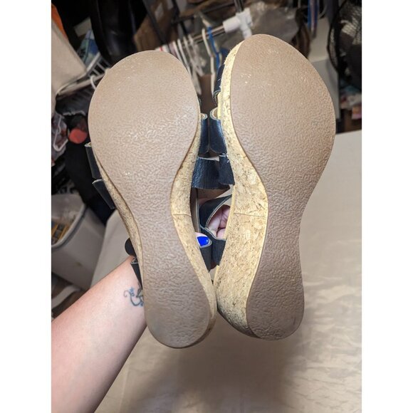 Clarks Artisan Black Leather Cork Platform Wedge Sandals Size 9m - Picture 13 of 16